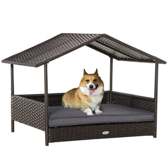 D02-029GY_Outdoor_Dog_House_Canopy_with_Rattan_Bed_and_Water_Resistant_Cushion