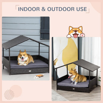 D02-029GY_Outdoor_Dog_House_Canopy_with_Rattan_Bed_and_Water_Resistant_Cushion